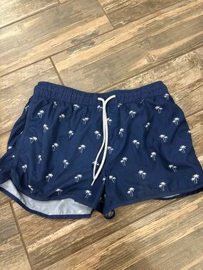 H&M Navy Swim Shorts with White Palm Print
